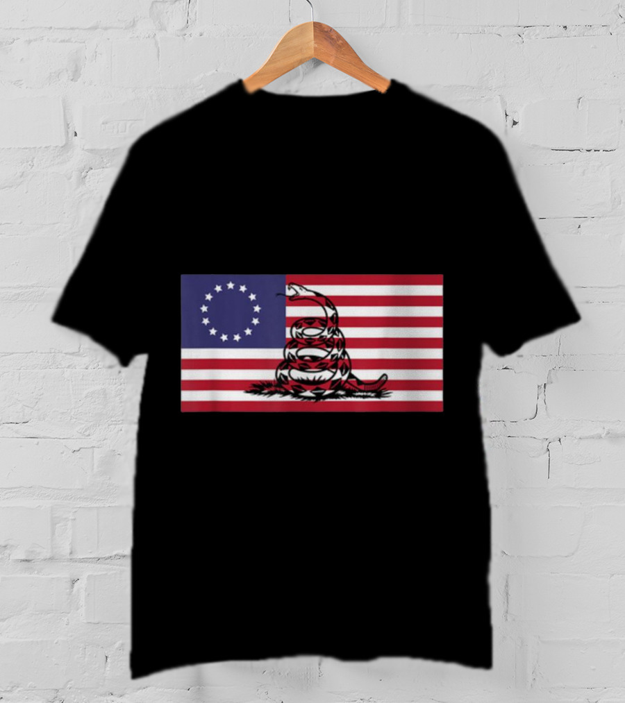 Betsy Ross Flag Combined With Gadsden Snake Icon 13 Star Colonial American Symbolism T-Shirt