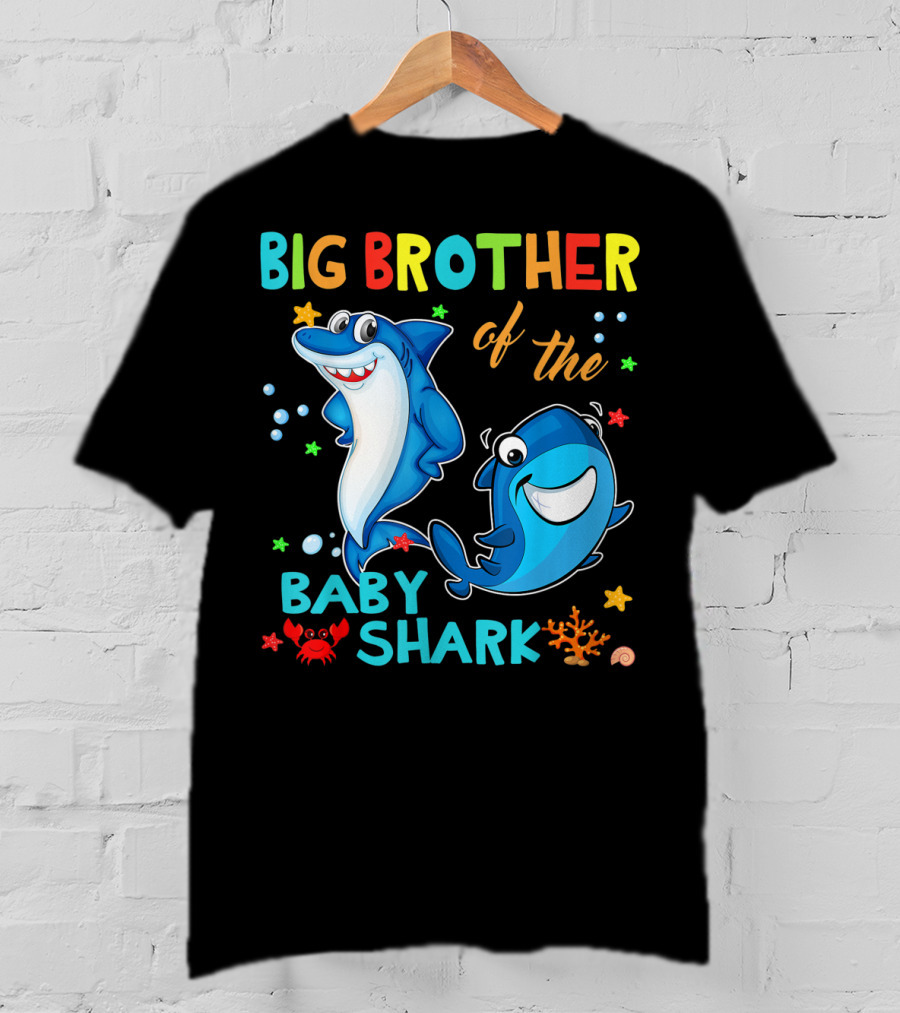 Big Brother Of The Baby Shark With Cartoon Sharks And Sea Creatures T-Shirt