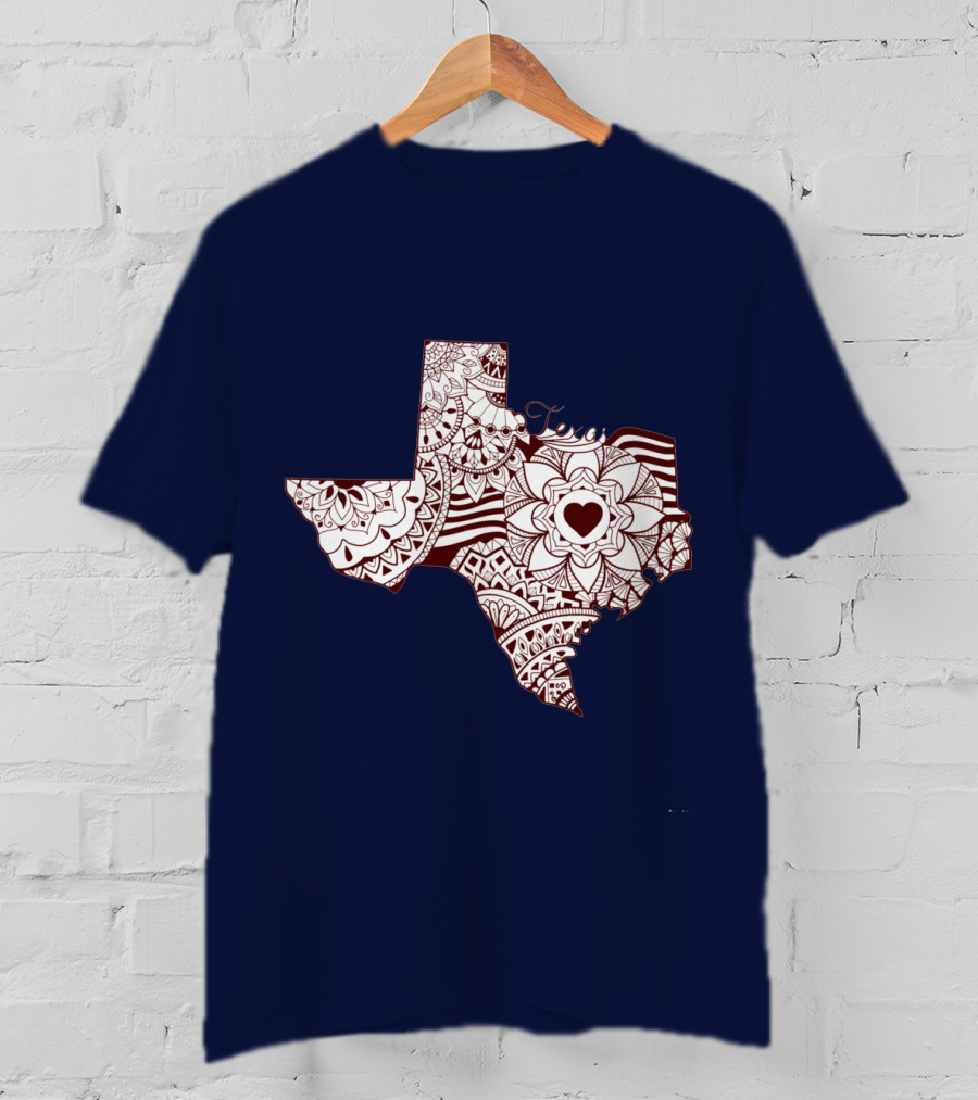 Texas Heart Mandala Pattern Map T-Shirt