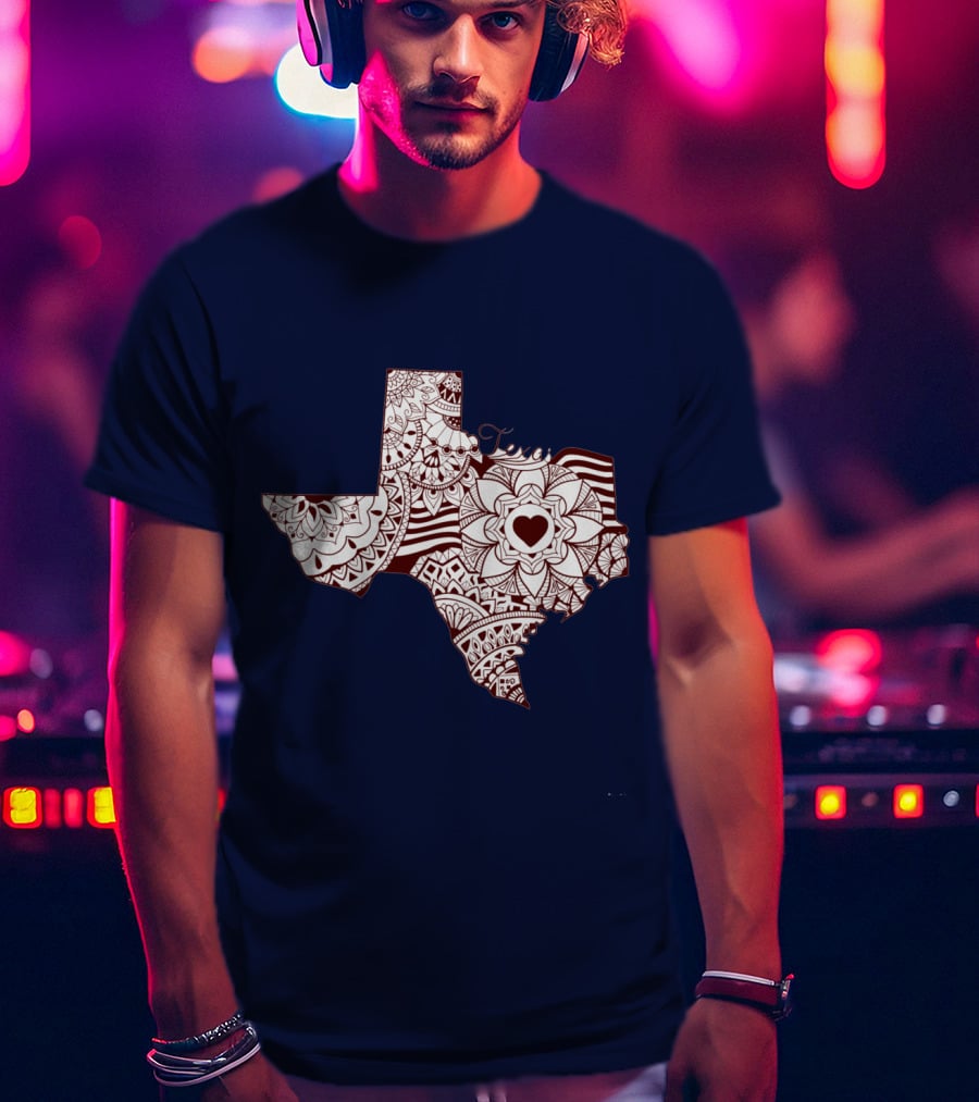 Texas Heart Mandala Pattern Map T-Shirt