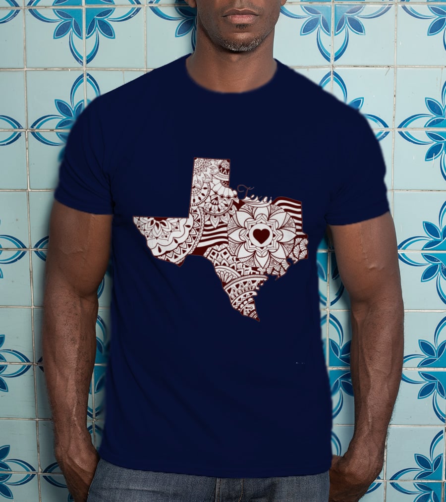 Texas Heart Mandala Pattern Map T-Shirt