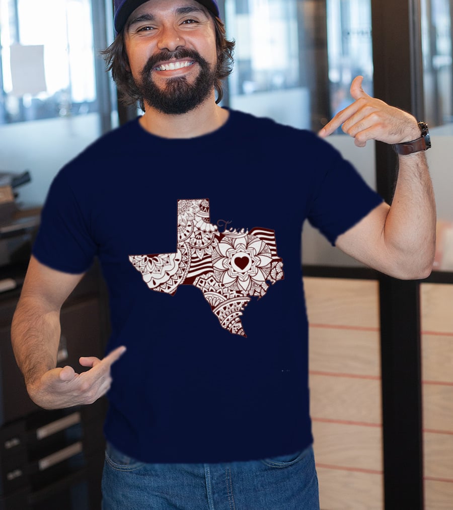 Texas Heart Mandala Pattern Map T-Shirt