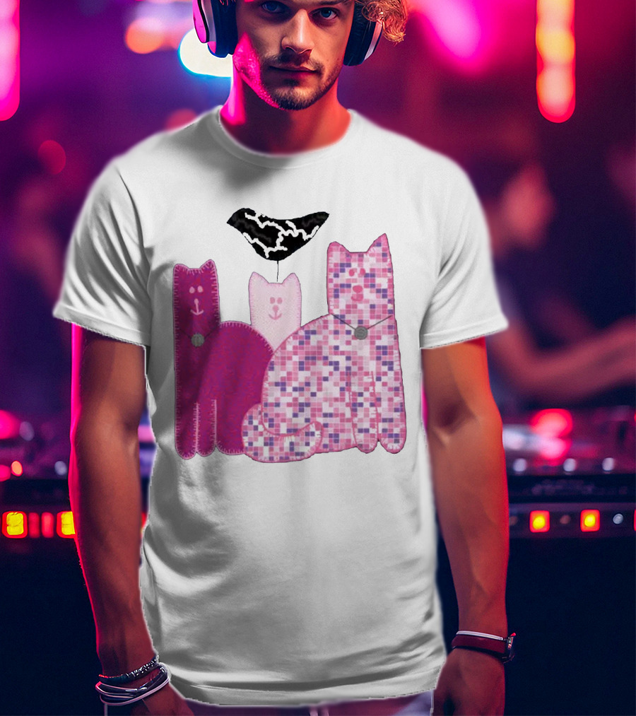 Miranda Sings Cat Trio With Pixel Pink Pattern And Black Collar T-Shirt