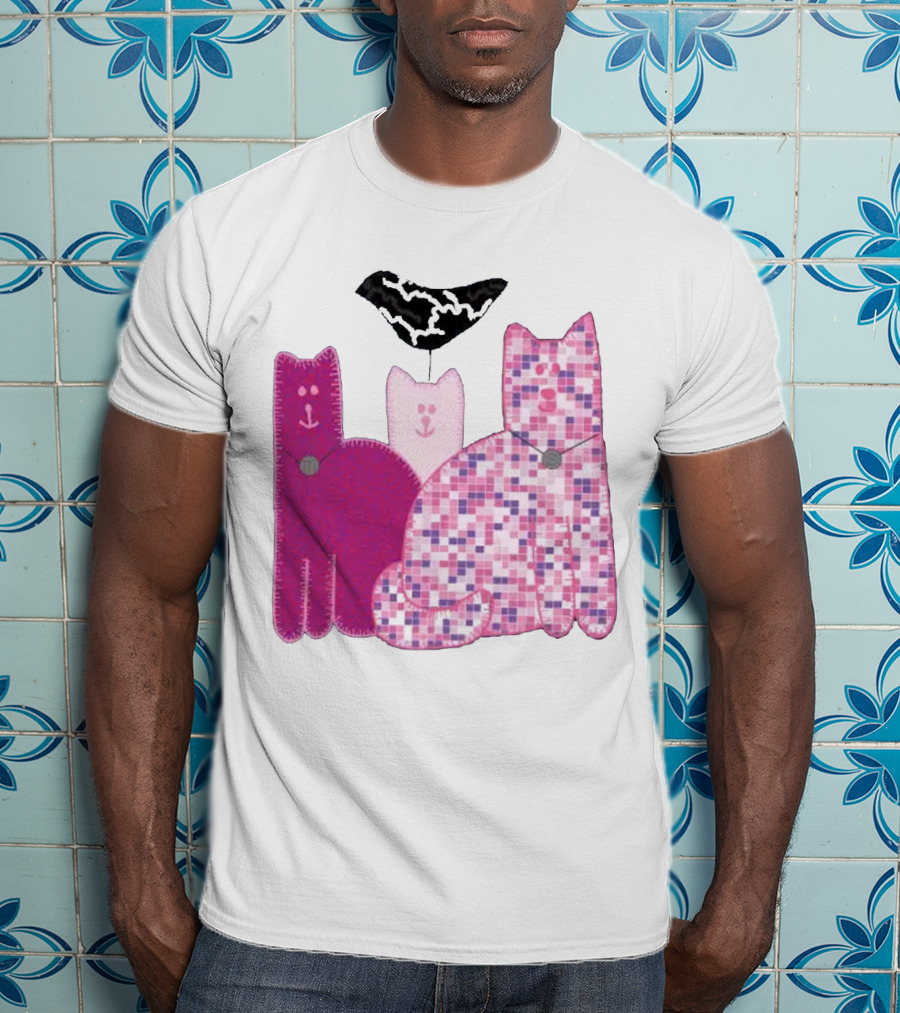 Miranda Sings Cat Trio With Pixel Pink Pattern And Black Collar T-Shirt