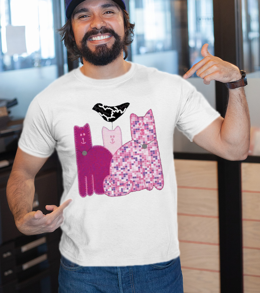 Miranda Sings Cat Trio With Pixel Pink Pattern And Black Collar T-Shirt
