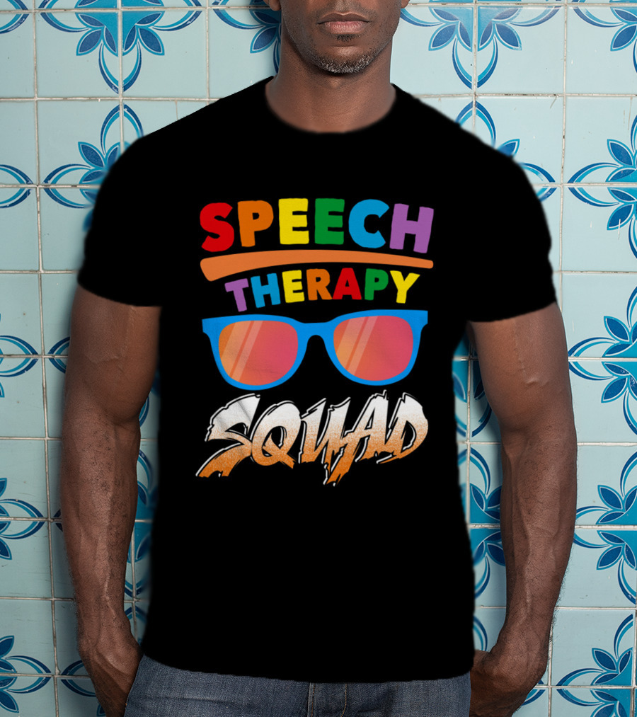 Colorful Speech Therapy Squad With Sunglasses And Bold Lettering T-Shirt