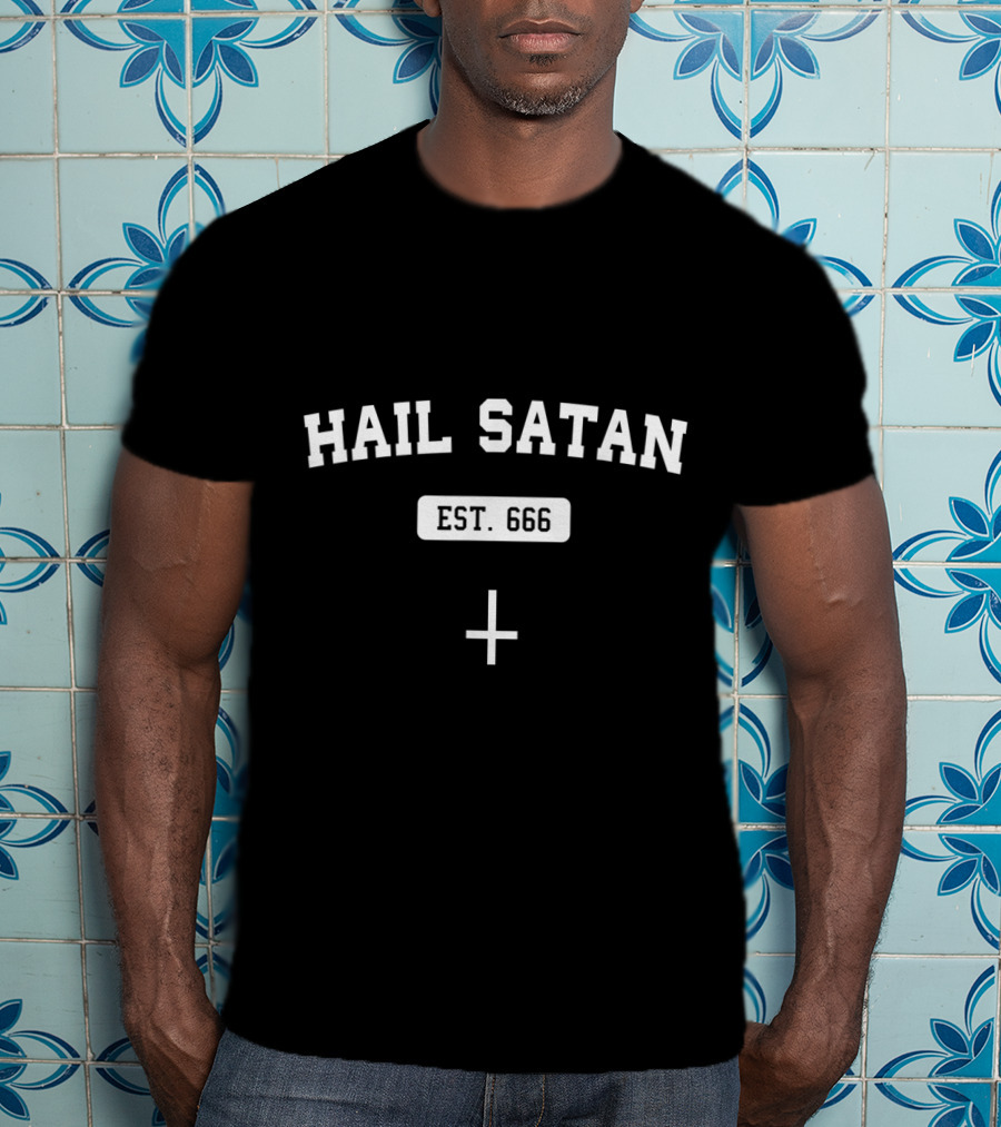 Hail Satan Est 666 Inverted Cross T-Shirt
