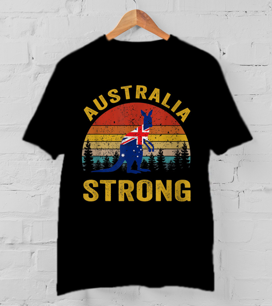 Australia Strong Kangaroo Flag Sunset Forest Scene T-Shirt