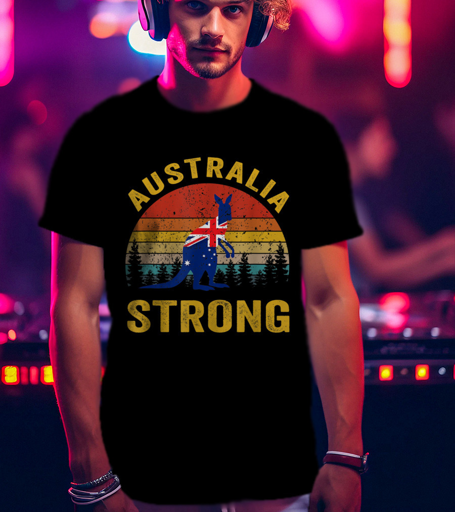 Australia Strong Kangaroo Flag Sunset Forest Scene T-Shirt