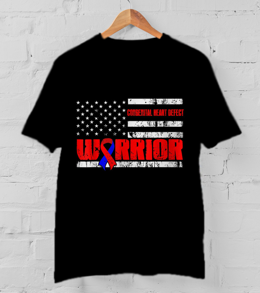 Congenital Heart Defect Warrior USA Flag Awareness T-Shirt