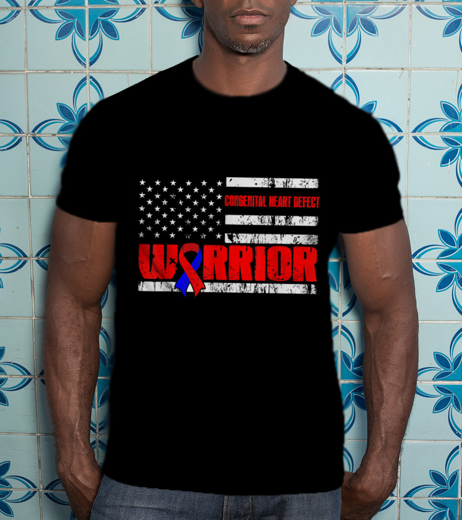 Congenital Heart Defect Warrior USA Flag Awareness T-Shirt