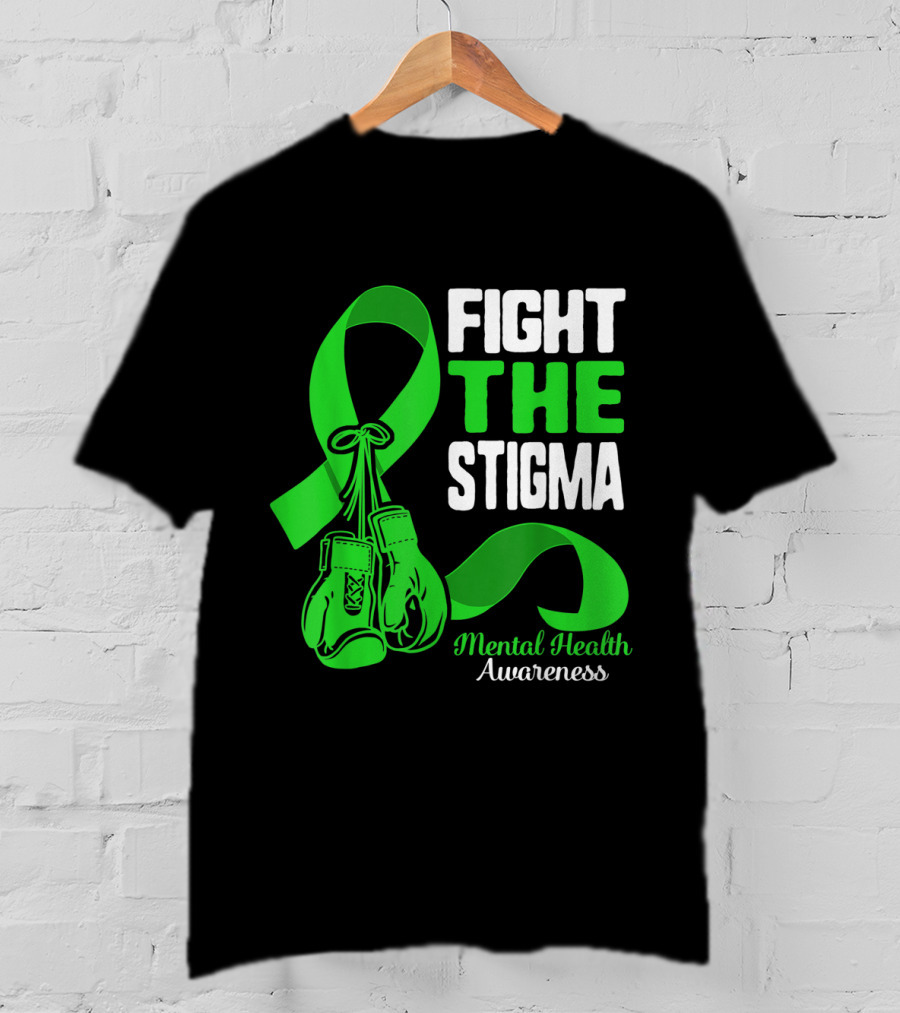 Fight The Stigma Mental Health Awareness Green Ribbon Boxing Gloves T-Shirt