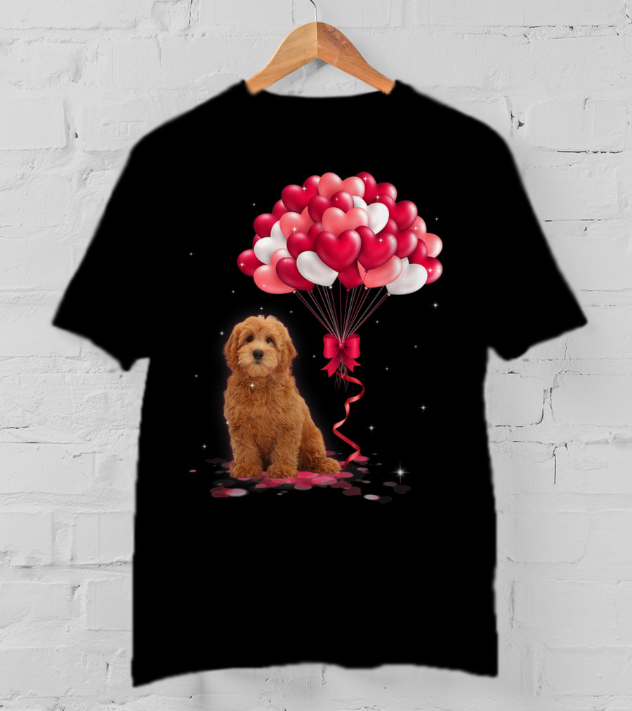 Goldendoodle Puppy With Heart Balloons T-Shirt