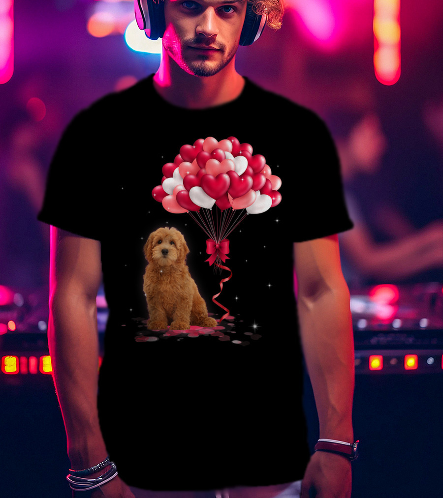 Goldendoodle Puppy With Heart Balloons T-Shirt