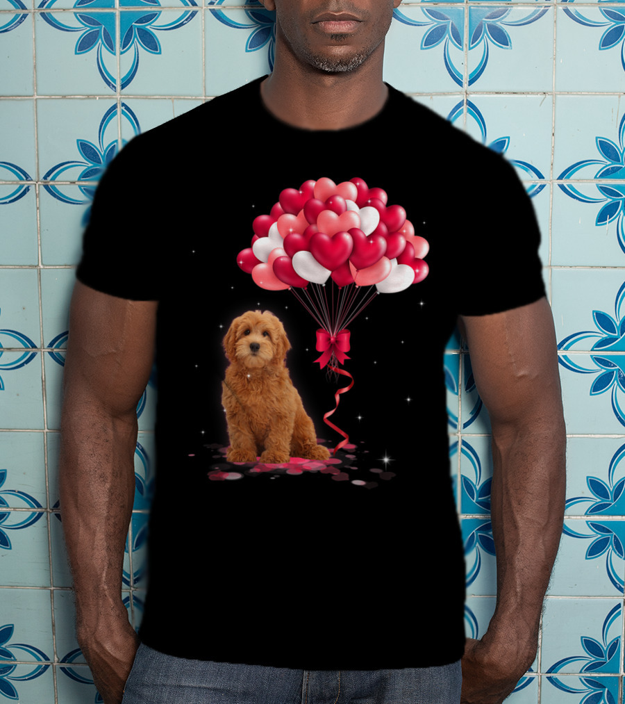 Goldendoodle Puppy With Heart Balloons T-Shirt