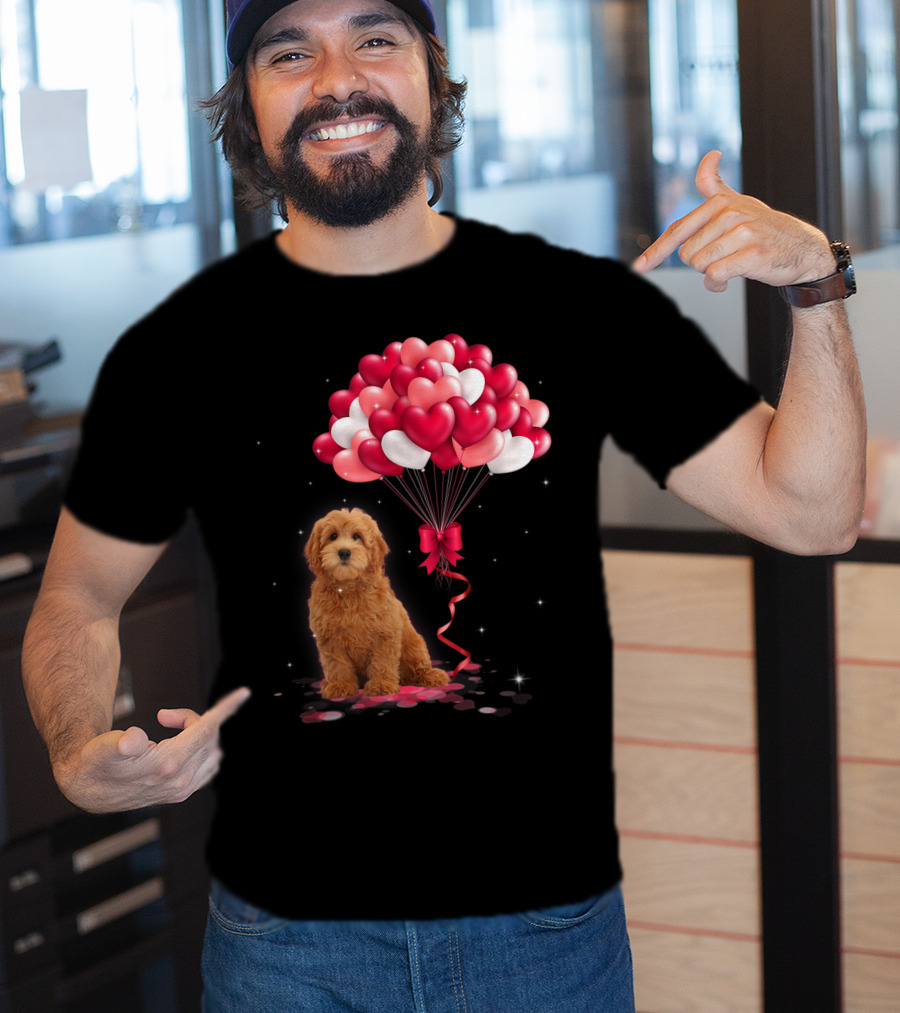 Goldendoodle Puppy With Heart Balloons T-Shirt