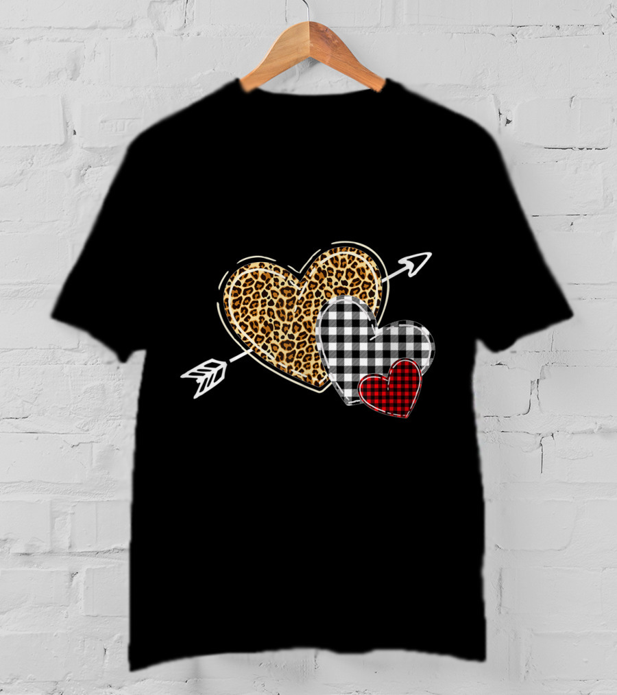 Leopard Buffalo Plaid Heart Valentine Day Arrow T-Shirt