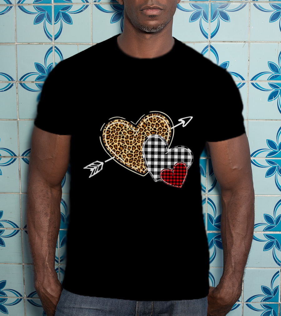 Leopard Buffalo Plaid Heart Valentine Day Arrow T-Shirt
