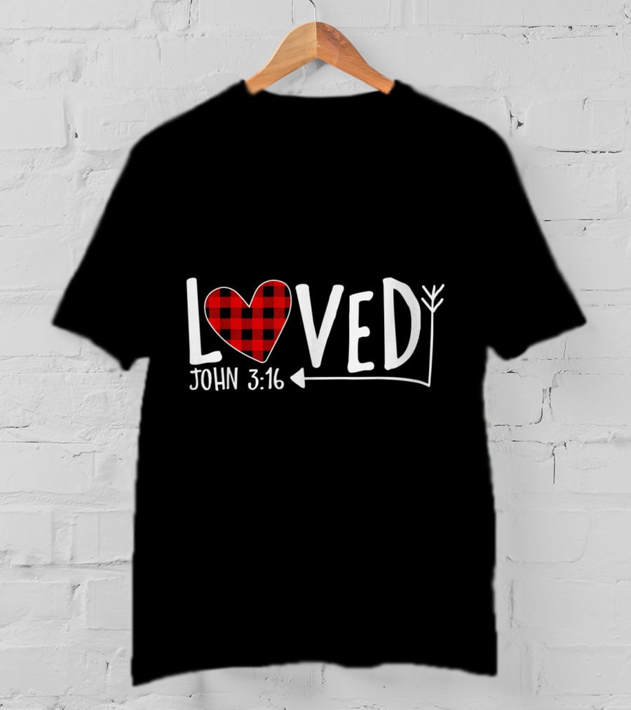 Loved John 3:16 Buffalo Plaid Heart Arrow T-Shirt