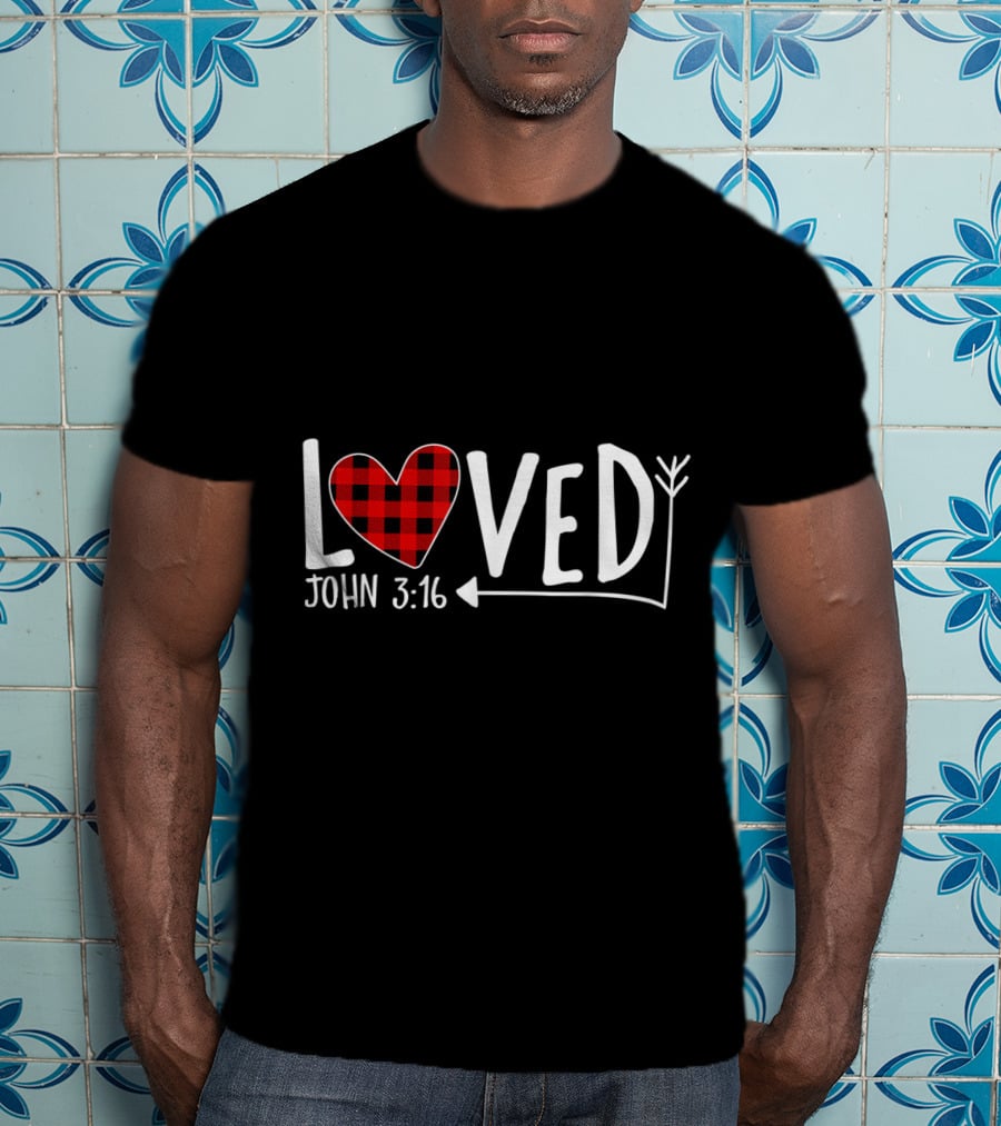 Loved John 3:16 Buffalo Plaid Heart Arrow T-Shirt