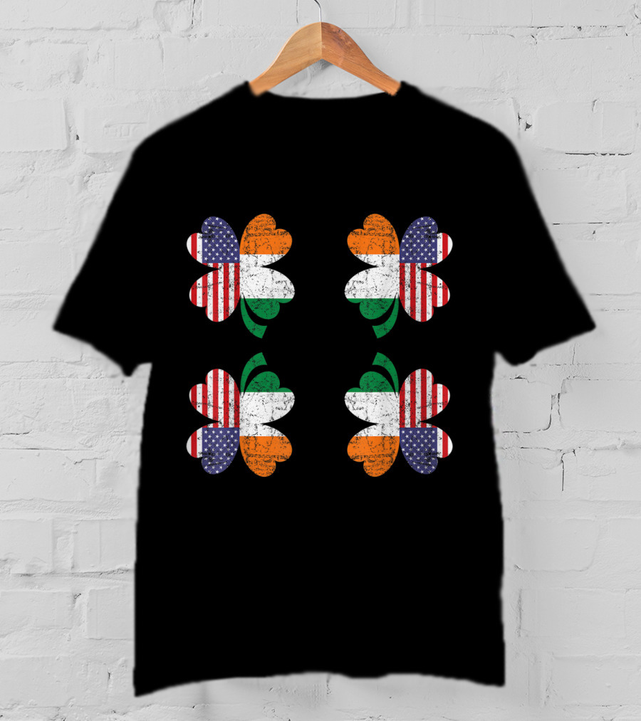 Saint Patricks Day Irish American Flag Four Leaf Clover Ireland T-Shirt
