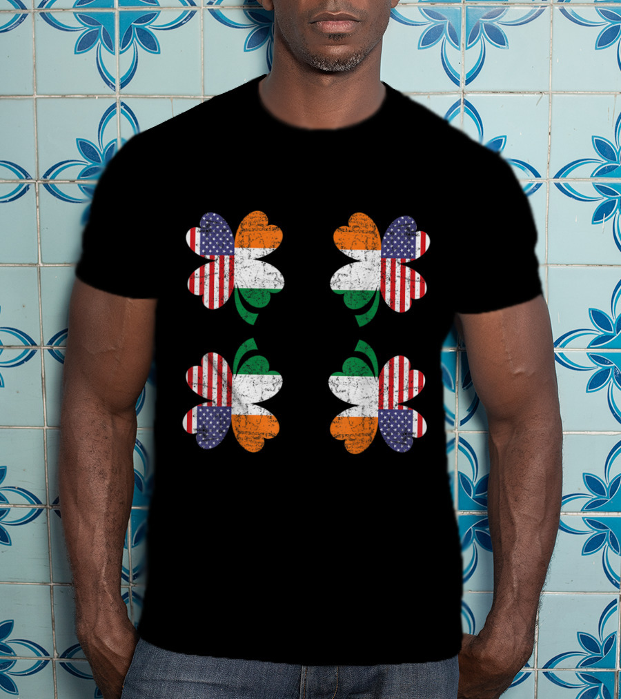 Saint Patricks Day Irish American Flag Four Leaf Clover Ireland T-Shirt
