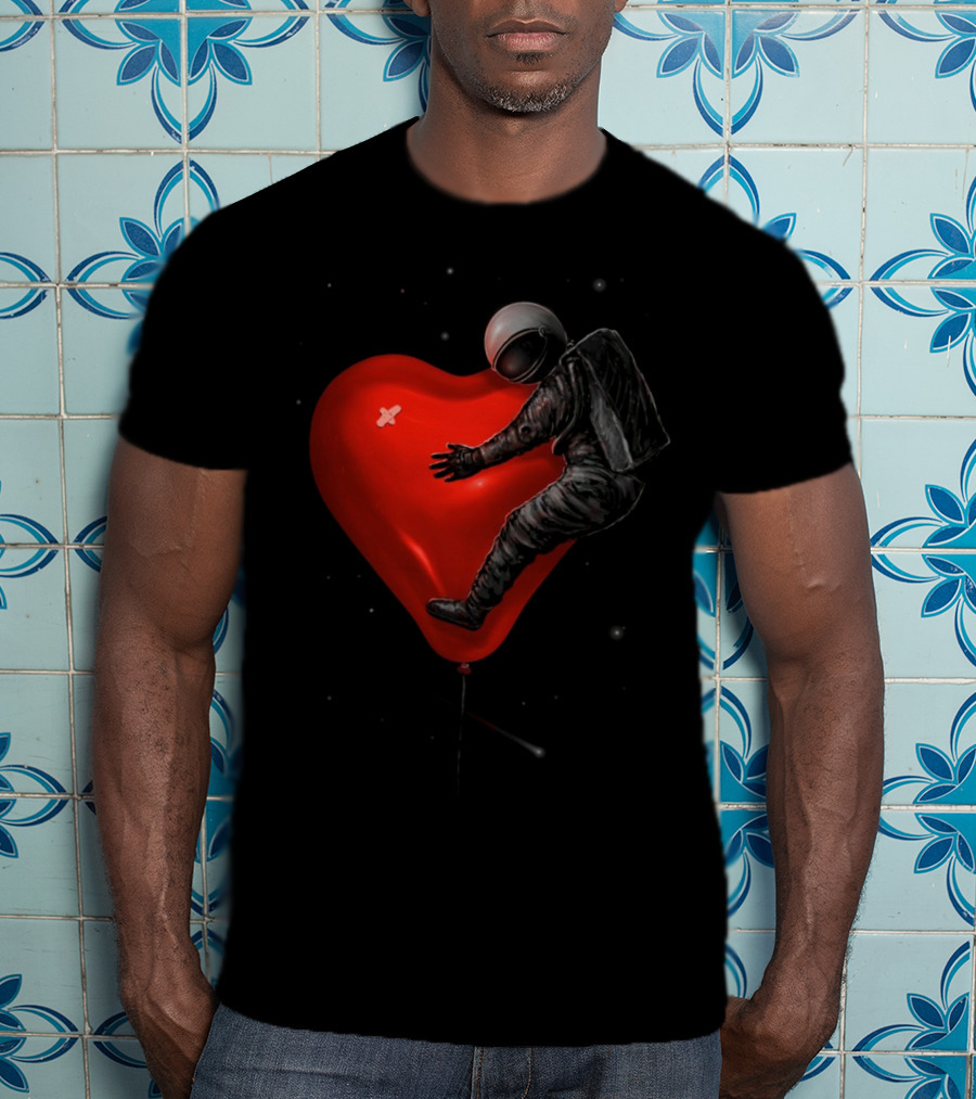 Space Astronaut Embraces Heart Balloon T-Shirt