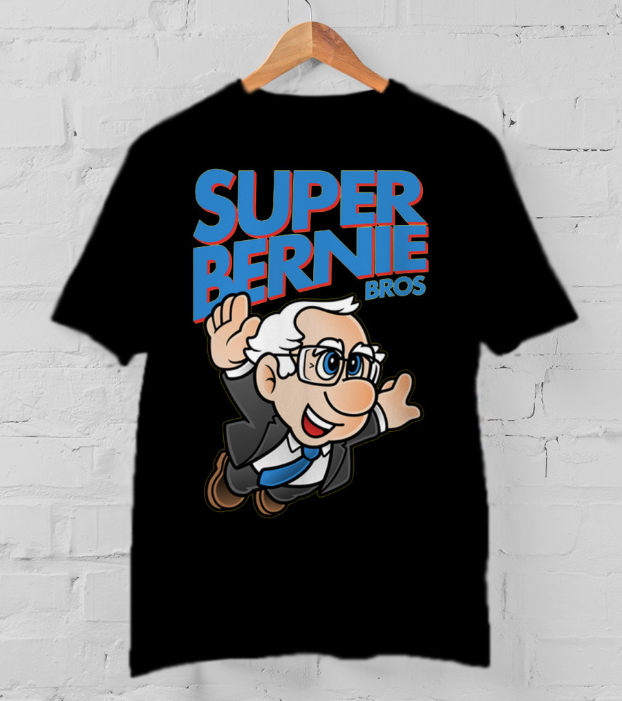 Super Bernie Bros Flying Cartoon Character In Blue Suit And Glasses Iconic T-Shirt