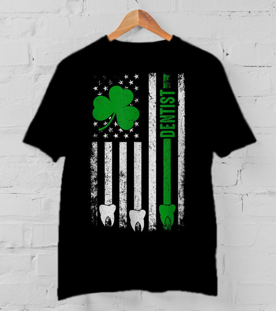 American Flag Shamrock Dentist With Teeth And Stripes T-Shirt