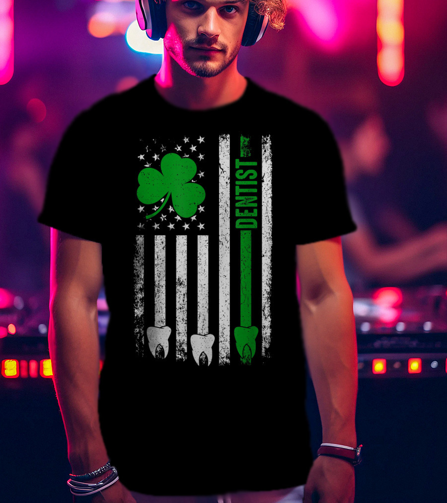 American Flag Shamrock Dentist With Teeth And Stripes T-Shirt
