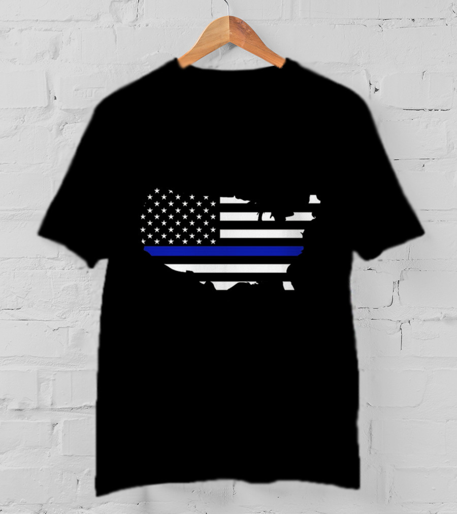 Thin Blue Line Flag Map Of USA T-Shirt