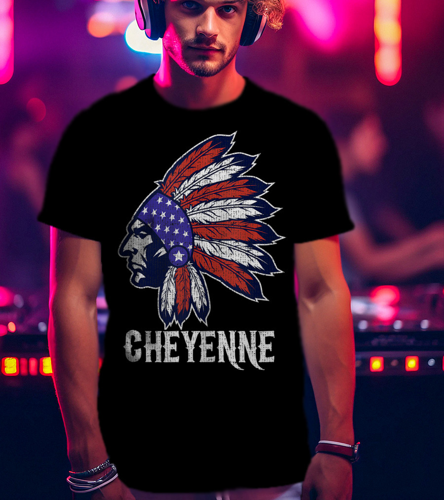 Cheyenne Native American Flag Headdress Pride T-Shirt