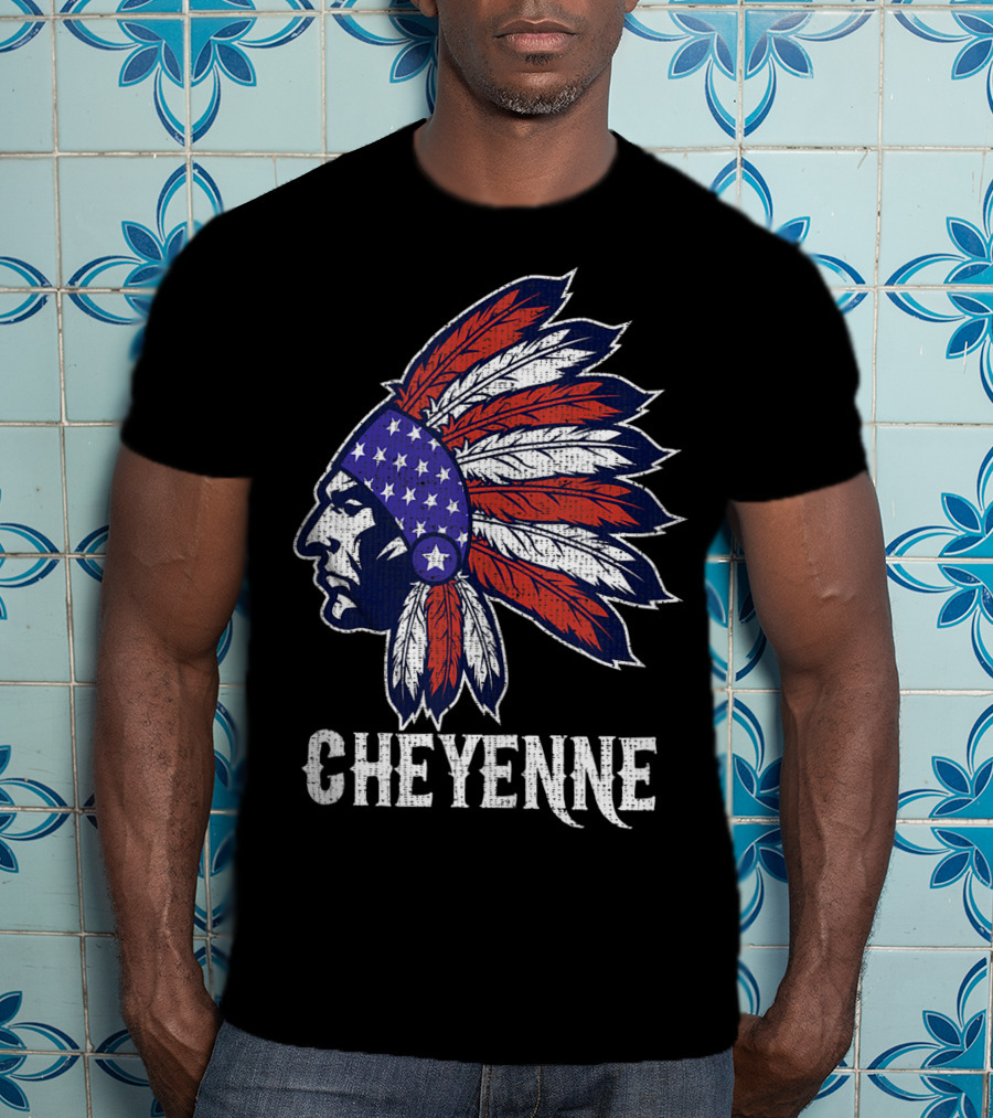 Cheyenne Native American Flag Headdress Pride T-Shirt