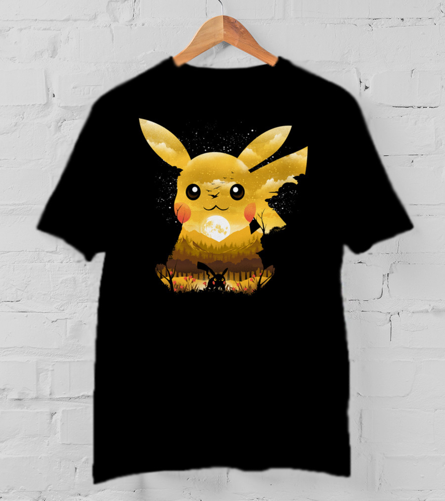 Pikachu Adorable Monster Moonlit Landscape T-Shirt