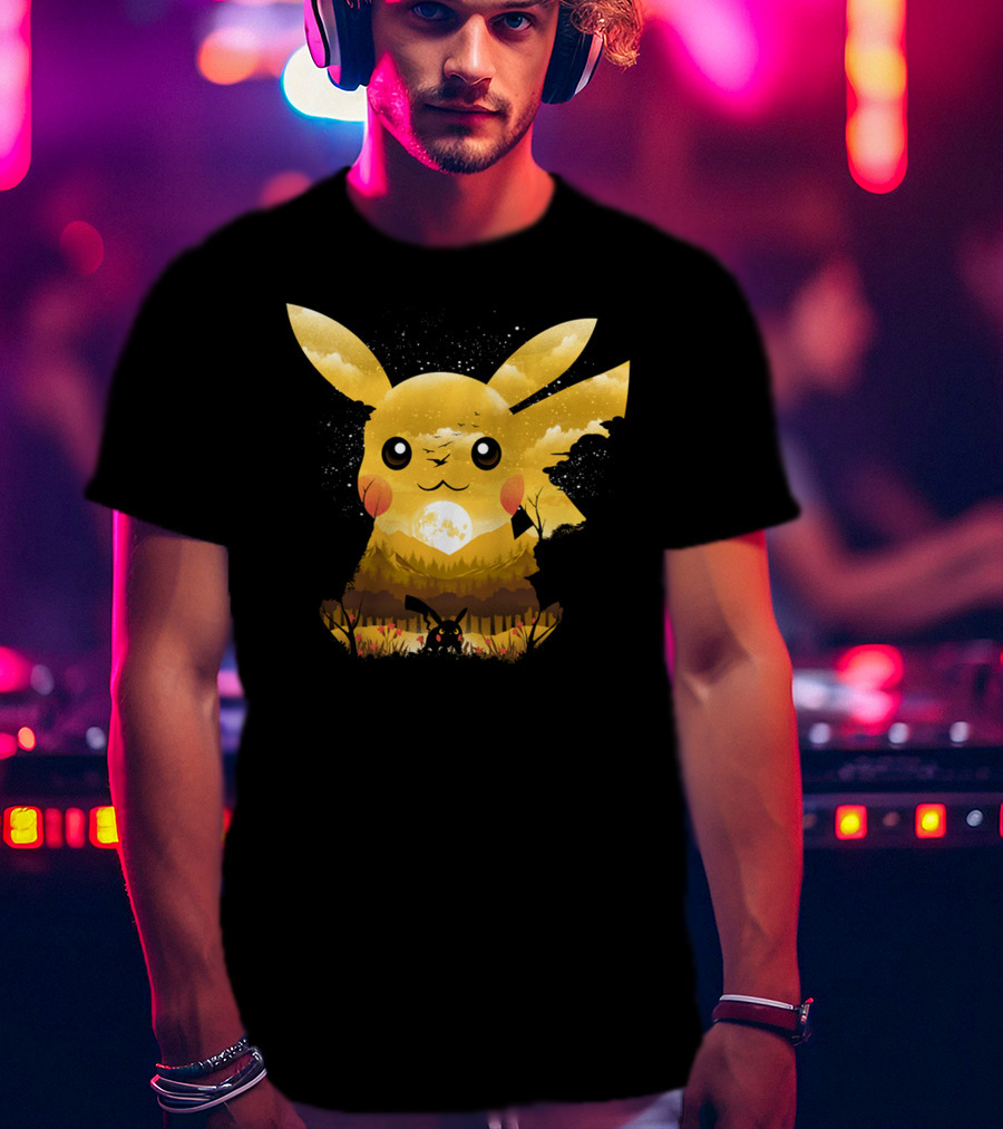 Pikachu Adorable Monster Moonlit Landscape T-Shirt