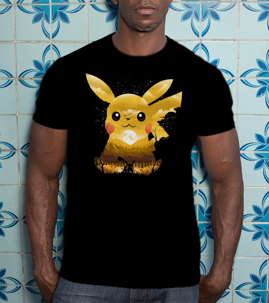 Pikachu Adorable Monster Moonlit Landscape T-Shirt