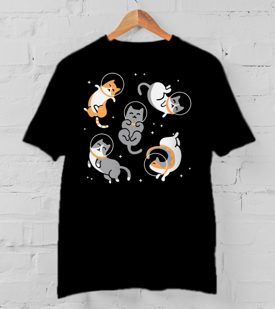 CATS IN SPACE Floating Cartoon Kittens In Astronaut Helmets Amid Stars T-Shirt