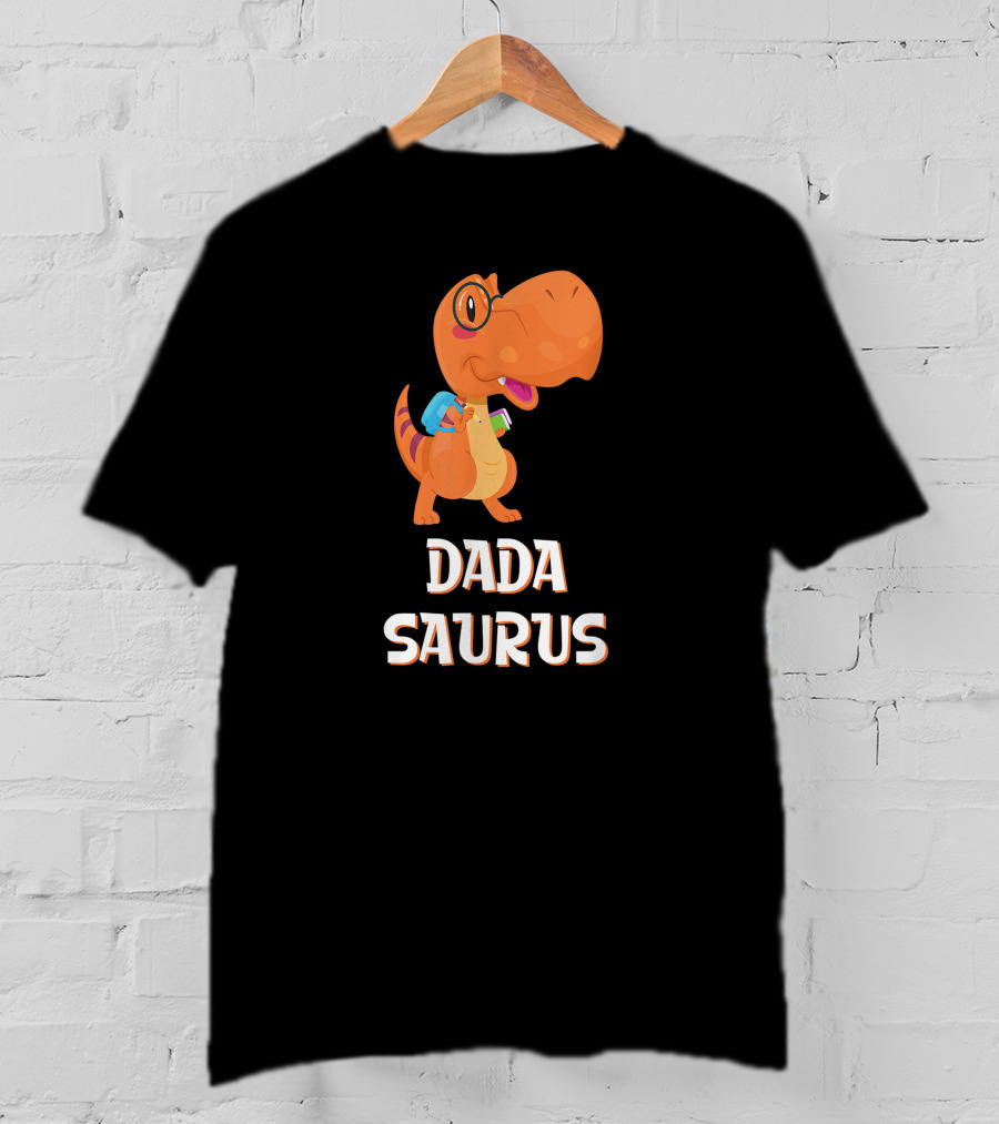 Dadasaurus Cute Dinosaur With Glasses And Backpack T-Shirt