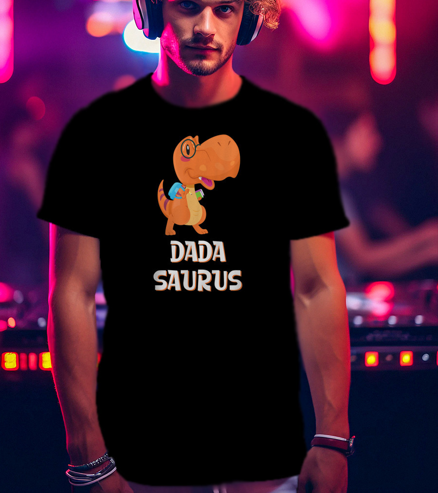 Dadasaurus Cute Dinosaur With Glasses And Backpack T-Shirt