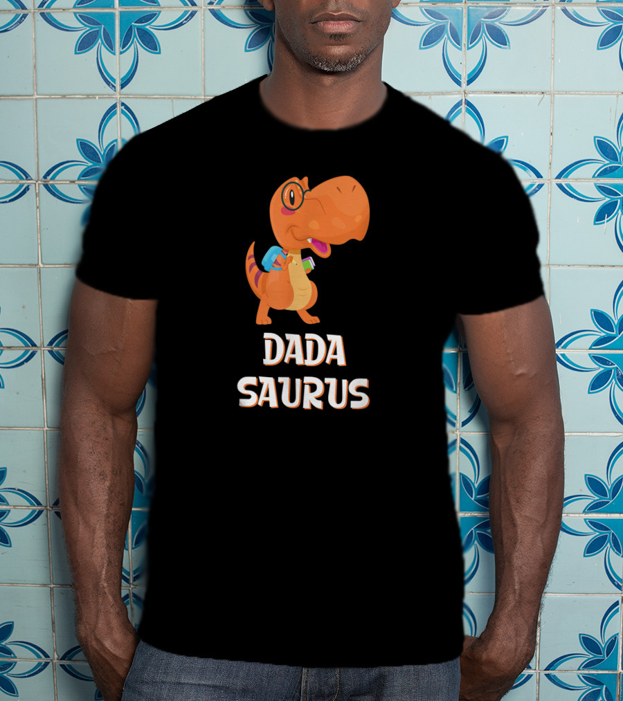 Dadasaurus Cute Dinosaur With Glasses And Backpack T-Shirt