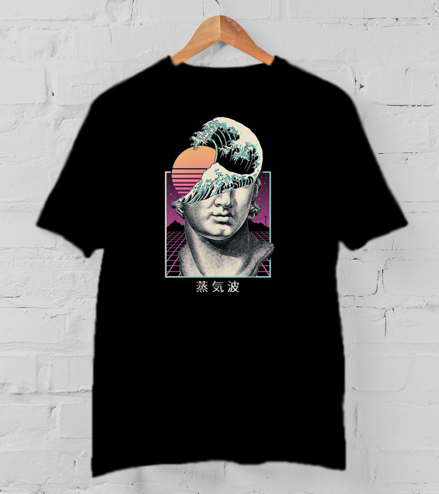 Great Vaporwave Retro Sunset Wave Head Japanese Kanji T-Shirt