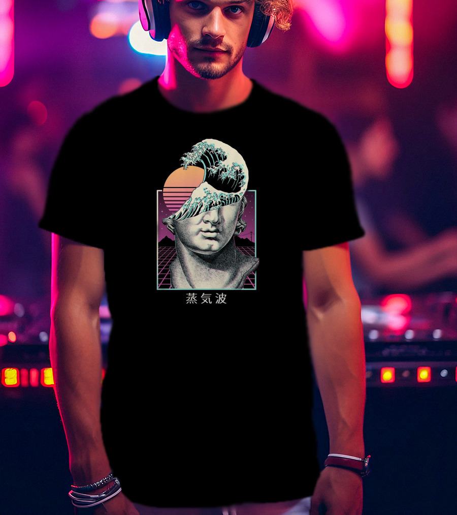 Great Vaporwave Retro Sunset Wave Head Japanese Kanji T-Shirt