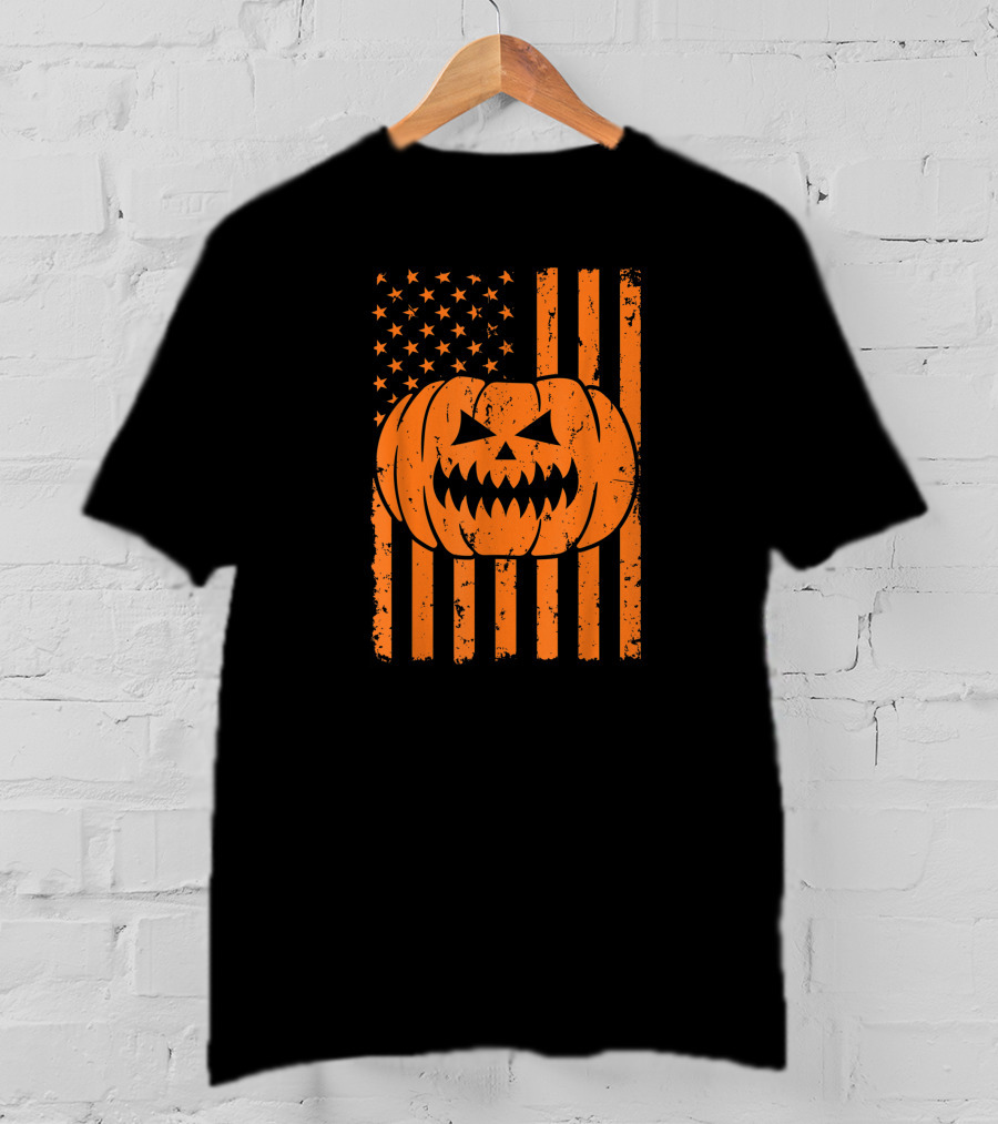 USA Flag Pumpkin Halloween Patriotism T-Shirt