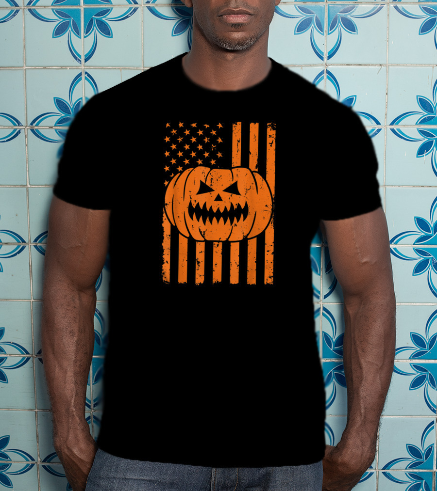 USA Flag Pumpkin Halloween Patriotism T-Shirt