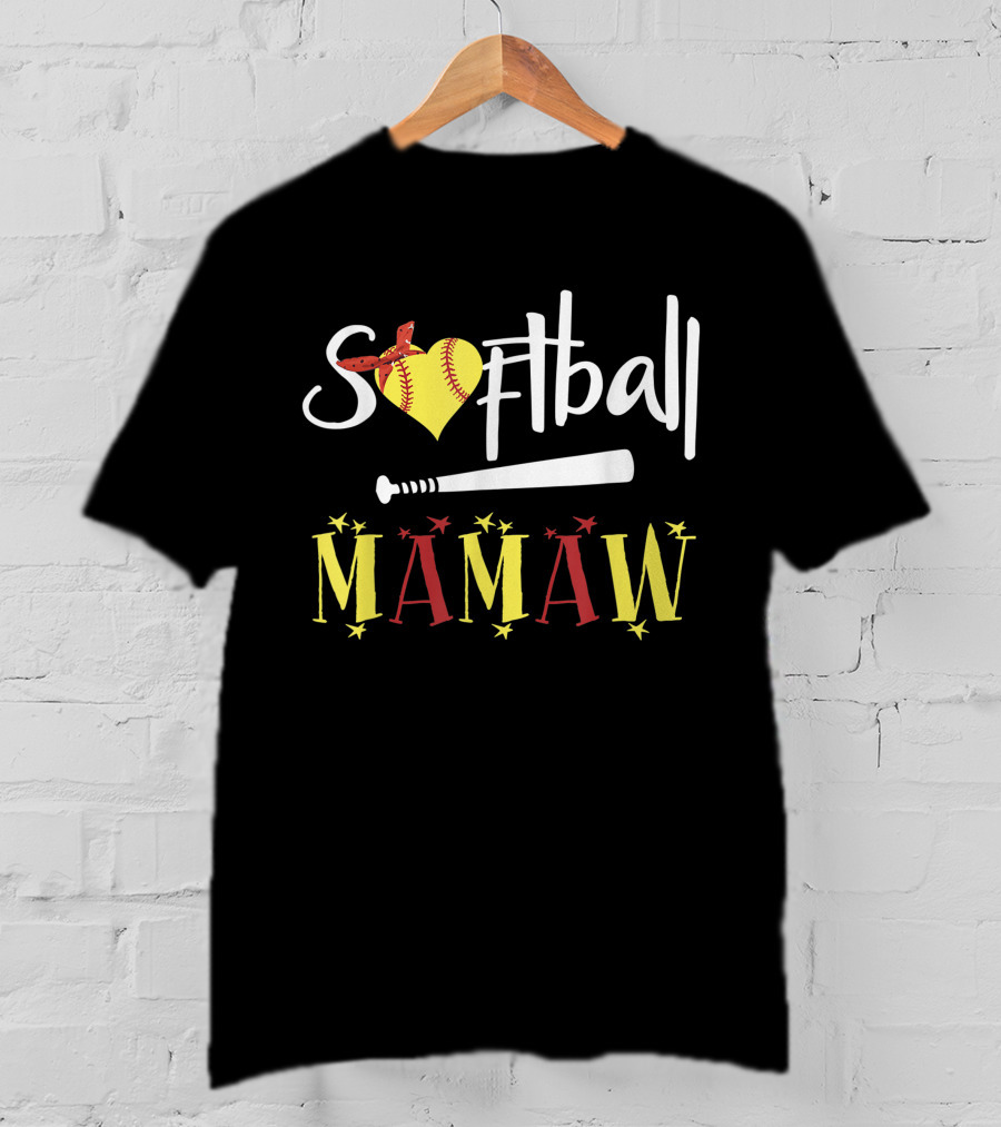 Softball Mamaw Heart And Bat With Stars T-Shirt