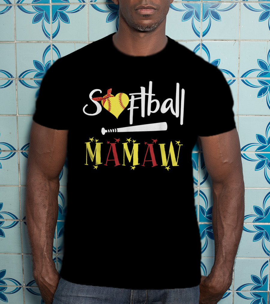 Softball Mamaw Heart And Bat With Stars T-Shirt