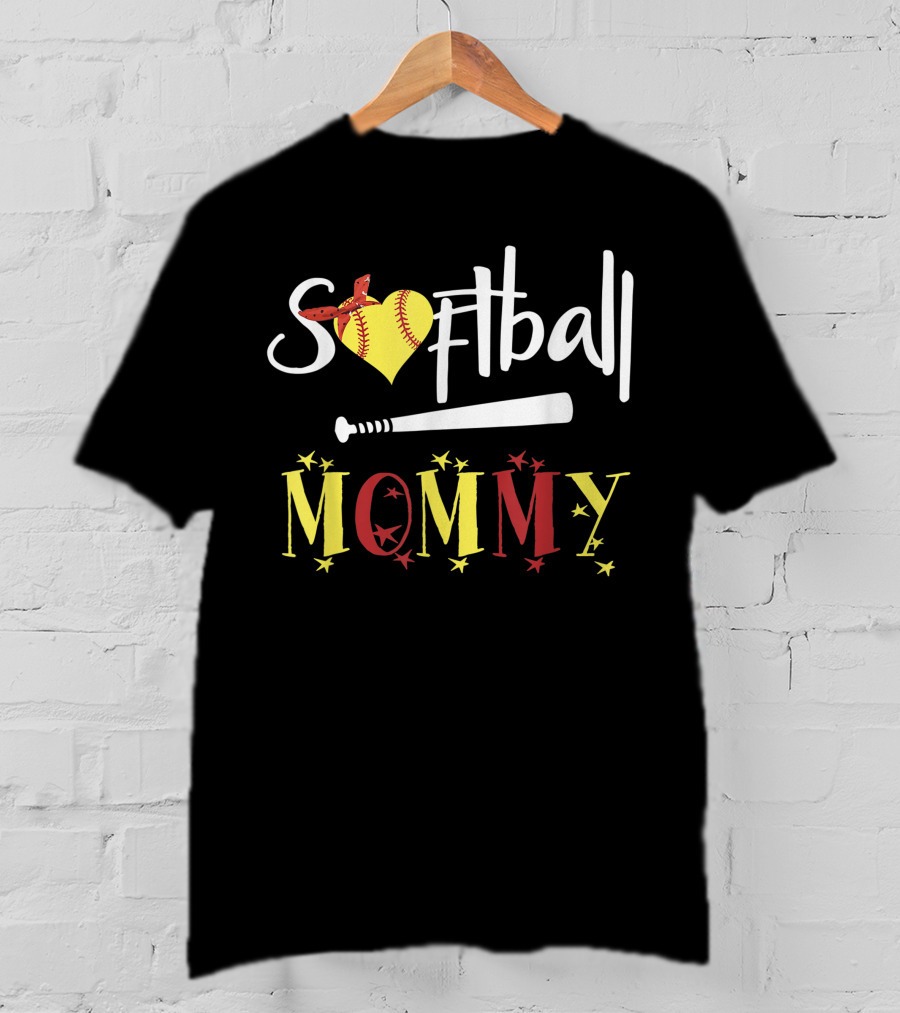 Softball Heart Bat Stars Mommy T-Shirt