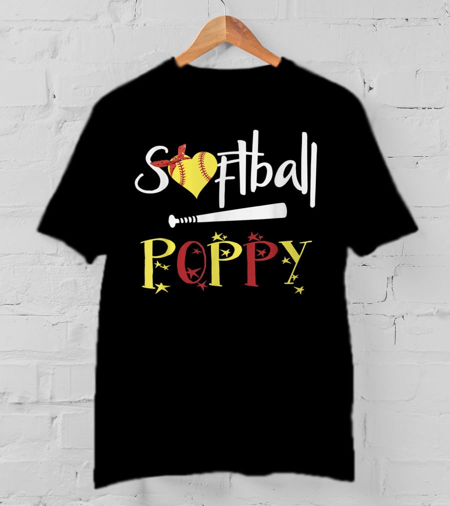Softball Heart Bat Poppy Stars T-Shirt