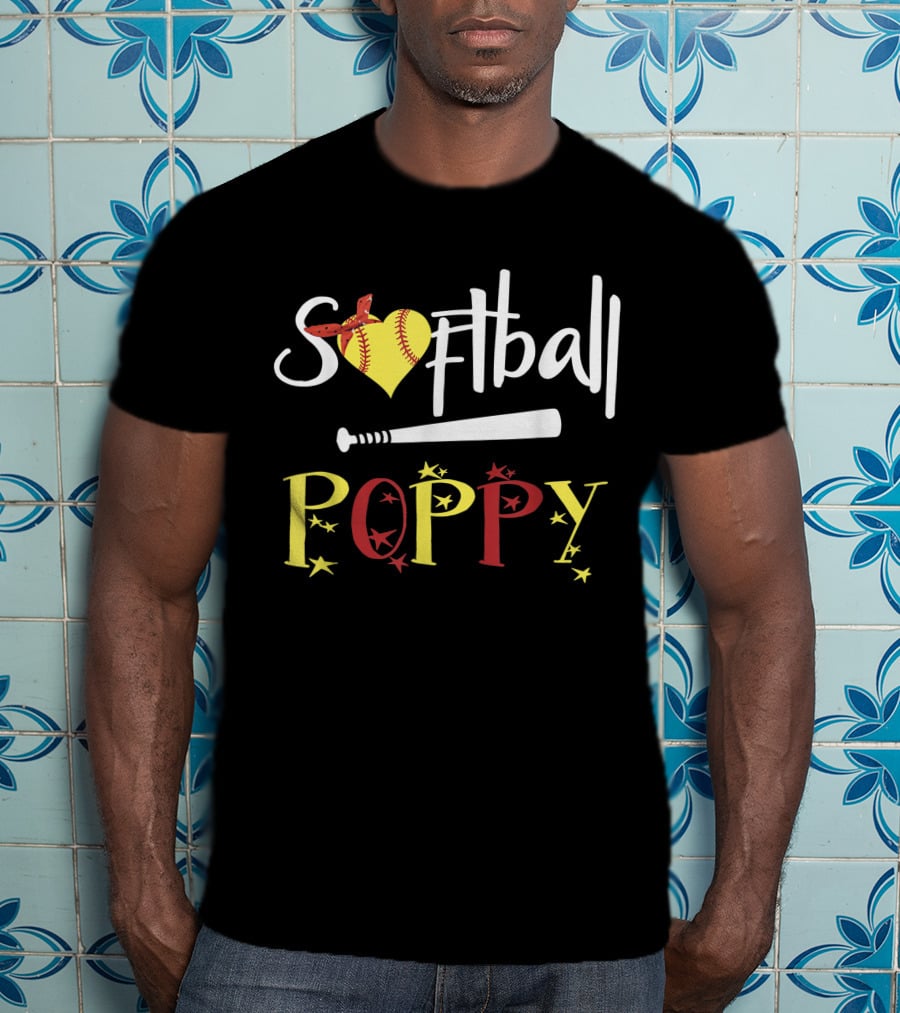Softball Heart Bat Poppy Stars T-Shirt