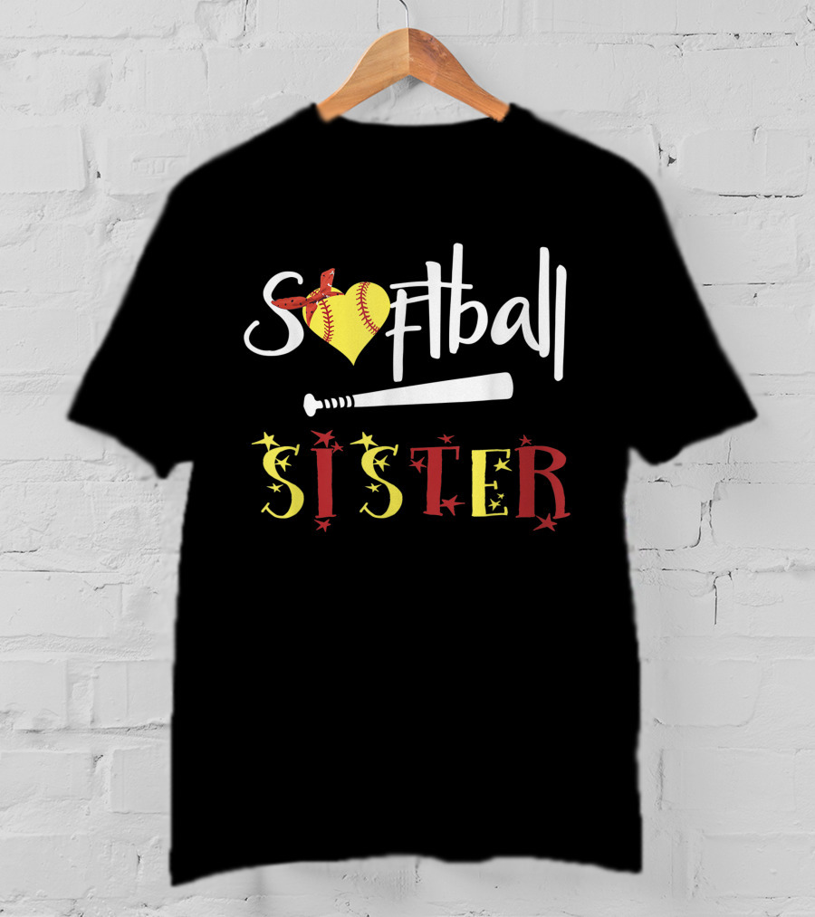 Softball Heart Bat Sister Stars T-Shirt